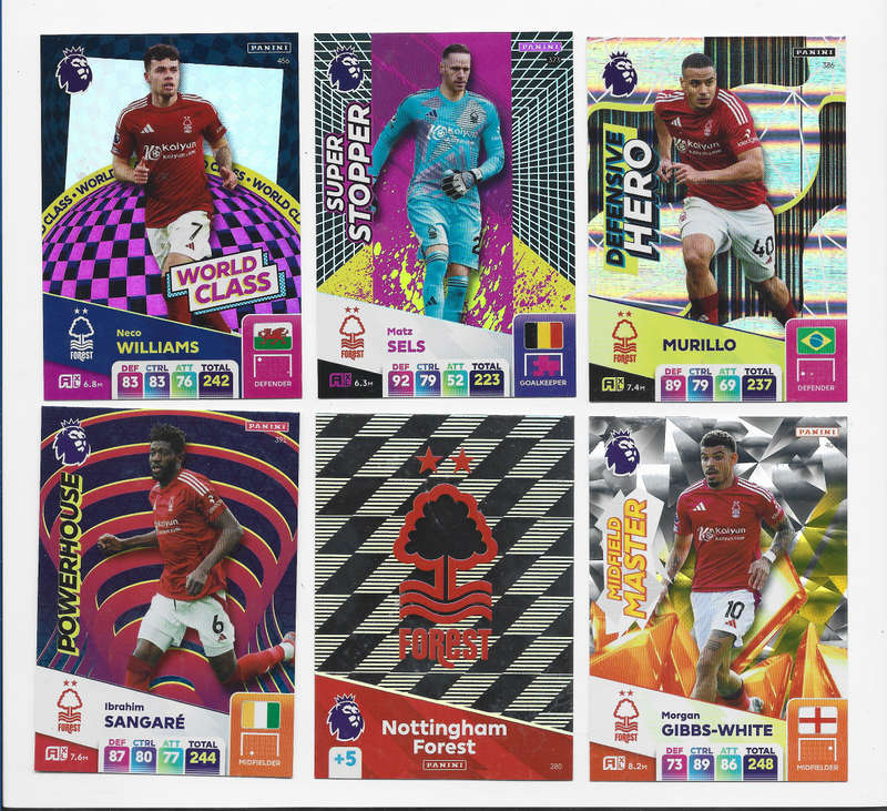 NOTTHINGHAM FOREST  - PANINI English Premier League 2024/25 - COMPLETE TEAM SET of 23 CARDS