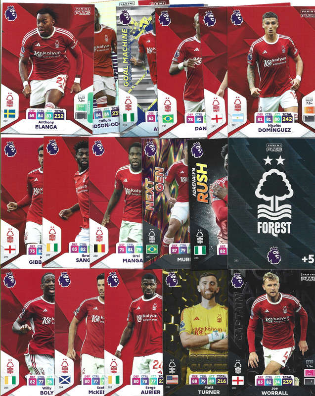 NOTTINGHAM FOREST - PANINI English Premier League PLUS 2024 - COMPLETE TEAM SET of 18 TRADING CARDS