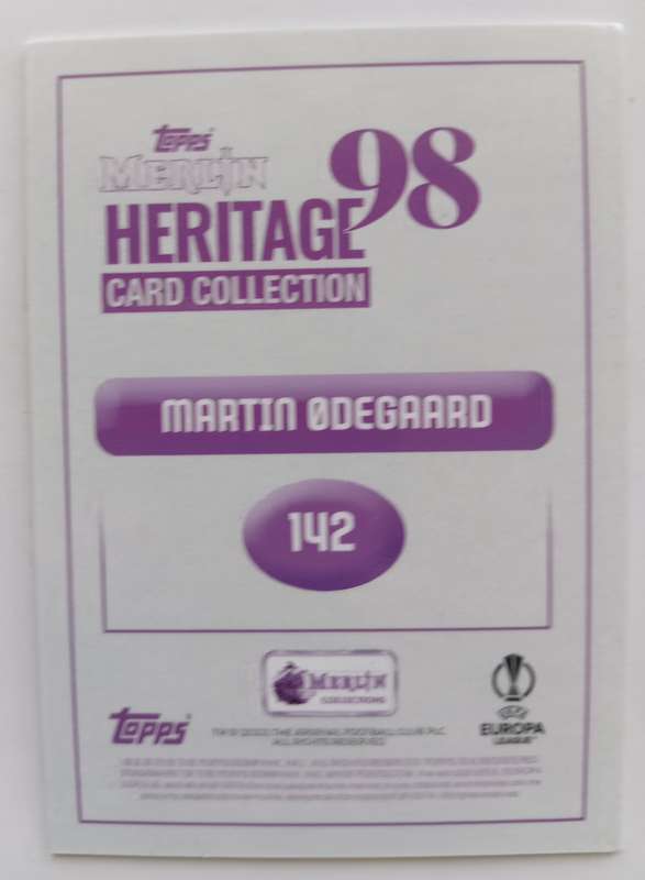 MARTIN ODEGAARD (Arsenal) - TOPPS MERLIN HERITAGE 98 - FOIL "CAPTAIN" TRADING CARD 142
