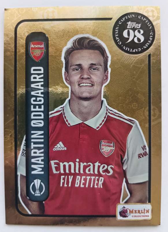 MARTIN ODEGAARD (Arsenal) - TOPPS MERLIN HERITAGE 98 - FOIL "CAPTAIN" TRADING CARD 142