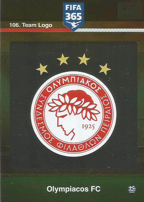 OLYMPIAKOS FC - PANINI "FIFA 365" 2016 COLLECTION - FOIL "CLUB BADGE" TRADING CARD 106