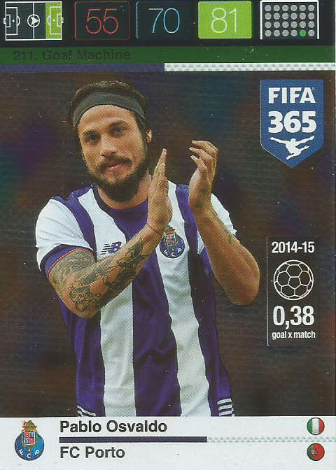 PABLO OSVALDO - PANINI "FIFA 365" 2016 COLLECTION - FOIL "GOAL MACHINE" TRADING CARD 211