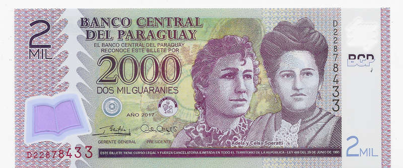 PARAGUAY CENTRAL BANK  - 2000 GUARANIS BANK NOTE  2017 - POLYMER NOTE UNC CONDITION