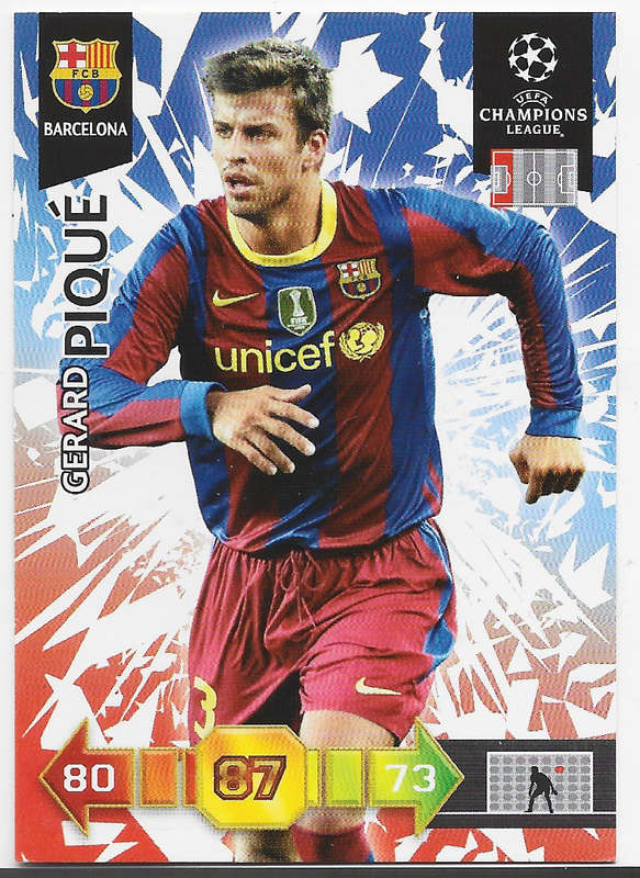GERARD PIQUE (Barcelona) - PANINI `CHAMPIONS LEAGUE` 2010/11 - `BASE` TRADING CARD