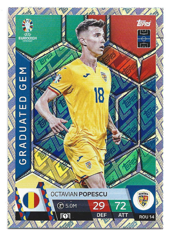 OCTAVIAN POPESCU - Topps `UEFA EURO 2024` Collection - FOIL`GRADUATED GEM` Trading Card ROU14