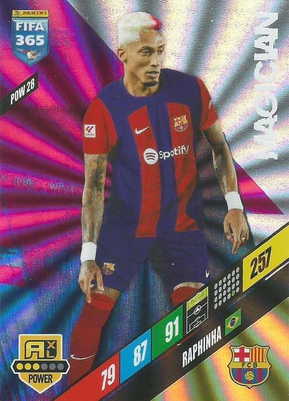 RAPHINHA - PANINI `FIFA 365 COLLECTION` 2024 - `MAGICIAN` FOIL TRADING CARD POW28