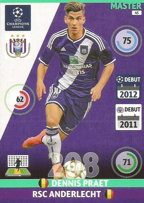 DENNIS PRAET - PANINI  CHAMPIONS LEAGUE  2014/15 COLLECTION - "MASTER" TRADING CARD 45