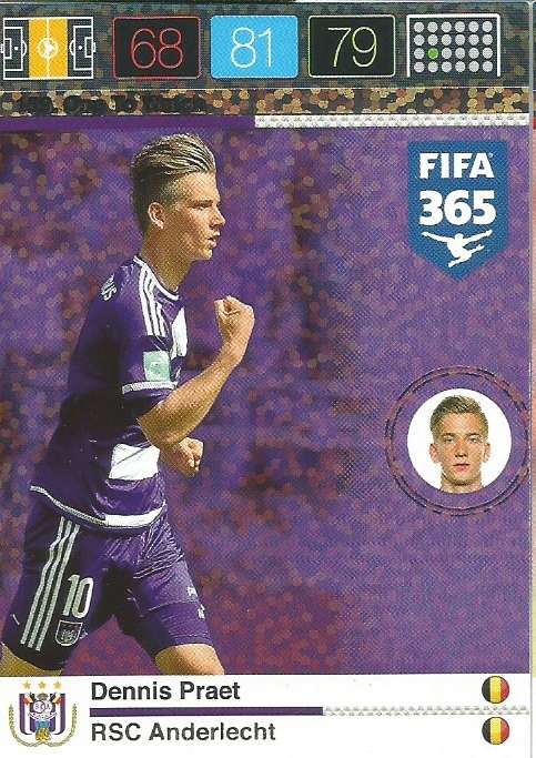 DENNIS PRAET - PANINI "FIFA 365" 2016 COLLECTION - FOIL "ONE to WATCH" TRADING CARD 159