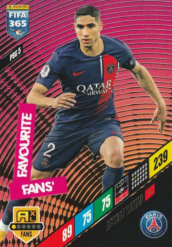 ACHRAF HAKIMI - PANINI `FIFA 365 COLLECTION` 2024 - `FANS FAVOURITE` FOIL TRADING CARD PSG5