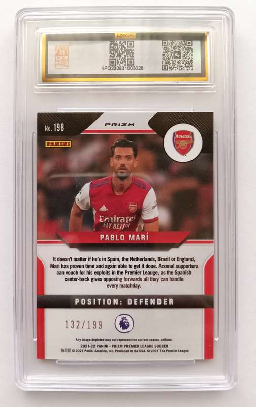 PABLO MARI (Arsenal) - PANINI PRIZM EPL 2021 - CERTIFIED PROOF BLUE TRADING CARD 132 of 199