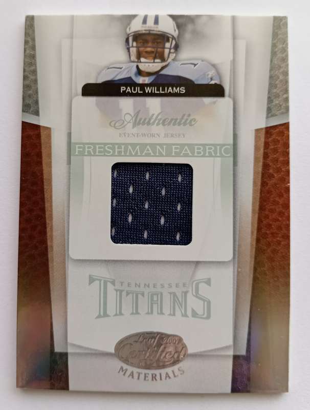 PAUL WILLIAMS - DONRUSS NFL 2007 COLLECTION - ROOKIE "GAME USED JERSEY" TRADING CARD 1082 of 1499