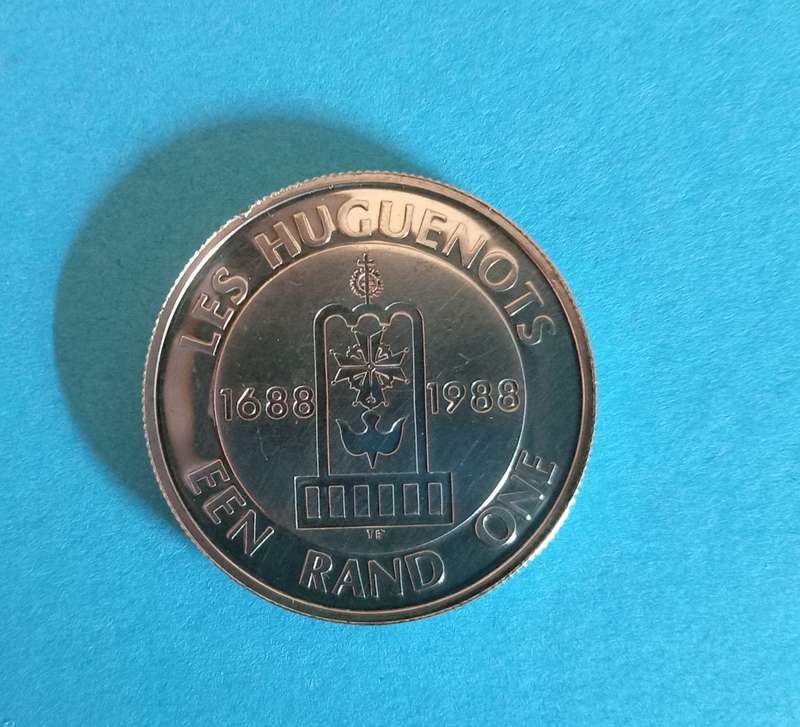 South Africa Mint - R 1 Silver LES HUGUENOTS 1988 - UNC COIN