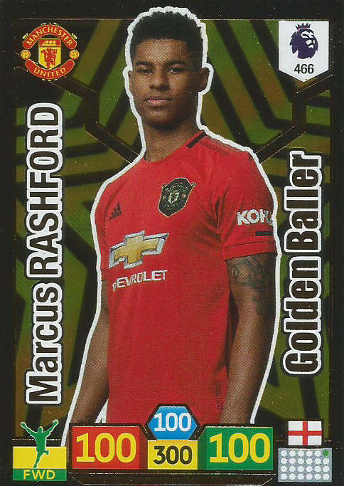 MARCUS RASHFORD  - ENGLISH PREMIER LEAGUE 2019/2020 - RARE GOLD `GOLDEN BALLER` TRADING CARD 466