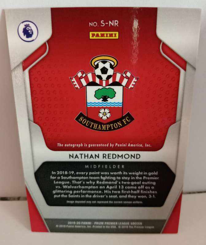NATHAN REDMOND (Saints) - PANINI EPL PRIZM 2020 - CERTIFIED AUTOGRAPH TRADING CARD