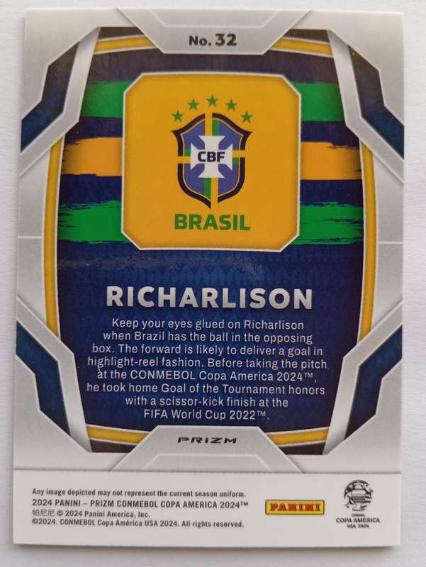RICHARLISON (Brazil) - PANINI COPA AMERICA PRIZM 2024 - GREEN WAVE TRADING CARD 32