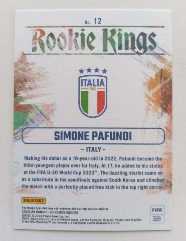 SIMONE PAFUNDI (Italy) - PANINI DONRUSS ROOKIE KINGS 2023/24 - BRONZE ROOKIE TRADING CARD 12