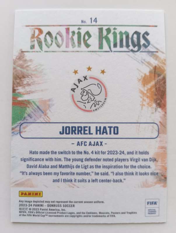 JORREL HATO (Ajax) - PANINI DONRUSS ROOKIE KINGS 2023/24 - BRONZE ROOKIE TRADING CARD 14