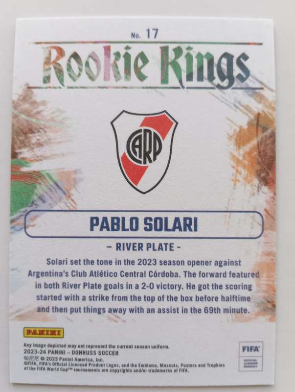 PABLO SOLARI (River Plate) - PANINI DONRUSS ROOKIE KINGS 2023/24 - BRONZE ROOKIE TRADING CARD 17