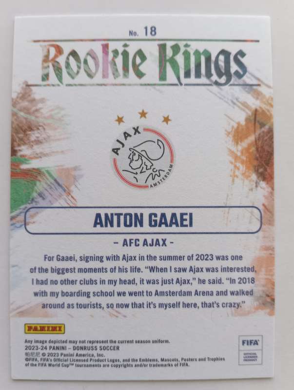 ANTON GAAEI (Ajax) - PANINI DONRUSS ROOKIE KINGS 2023/24 - BRONZE ROOKIE TRADING CARD 18