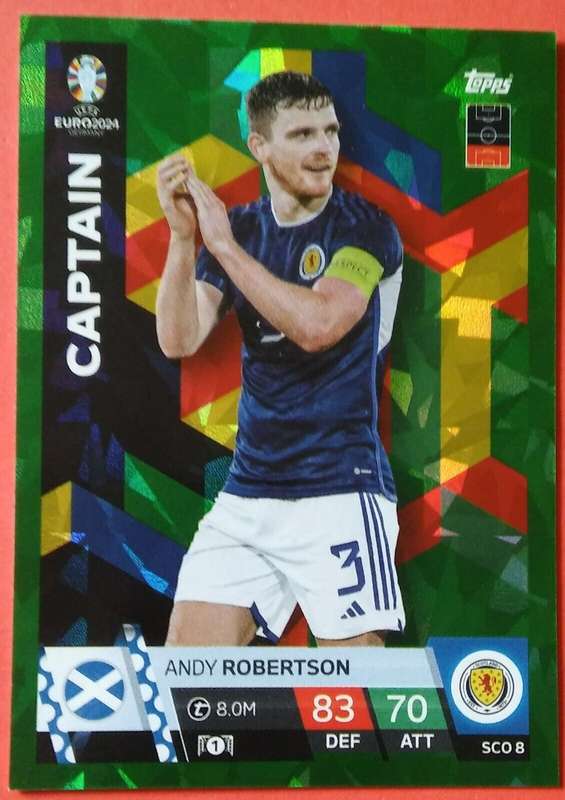 ANDY ROBERTSON - Topps `UEFA EURO 2024` Collection -  EMERALD PARALLEL`CAPTAIN` Trading Card