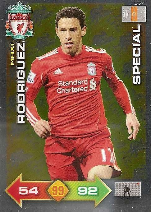 MAXI RODRIGUEZ - PANINI LIVERPOOL 2011/12 COLLECTION - RARE  GOLD  "SPECIAL" TRADING CARD 74