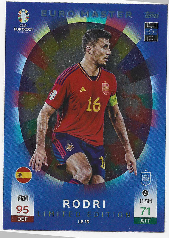 RODRI - Topps `UEFA EURO 2024` Collection - EURO MASTER "LIMITED EDITION" TRADING CARD