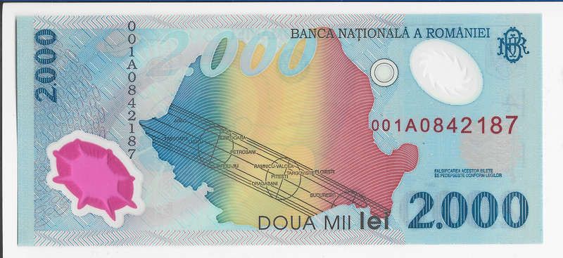 ROMANIA BANK  - 2000 LEI BANK NOTE  1999 - POLYMER UNC CONDITION