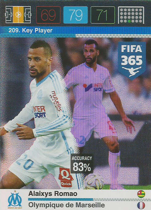 ALAIXYS ROMAO - PANINI "FIFA 365" 2016 COLLECTION - FOIL "KEY PLAYER" TRADING CARD 209