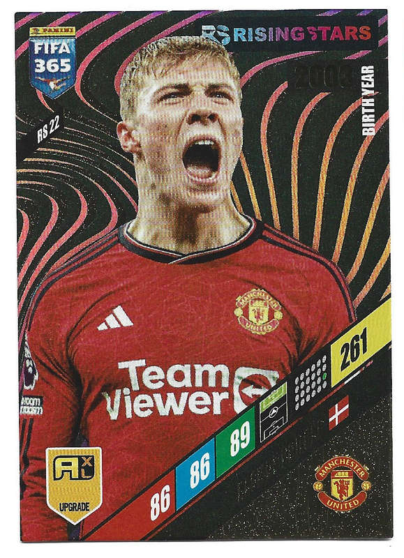 RASMUS HOJLUND (Man. United) - PANINI FIFA 365 UPDATES 2024 - GOLD `RISING STAR`TRADING CARD RS22