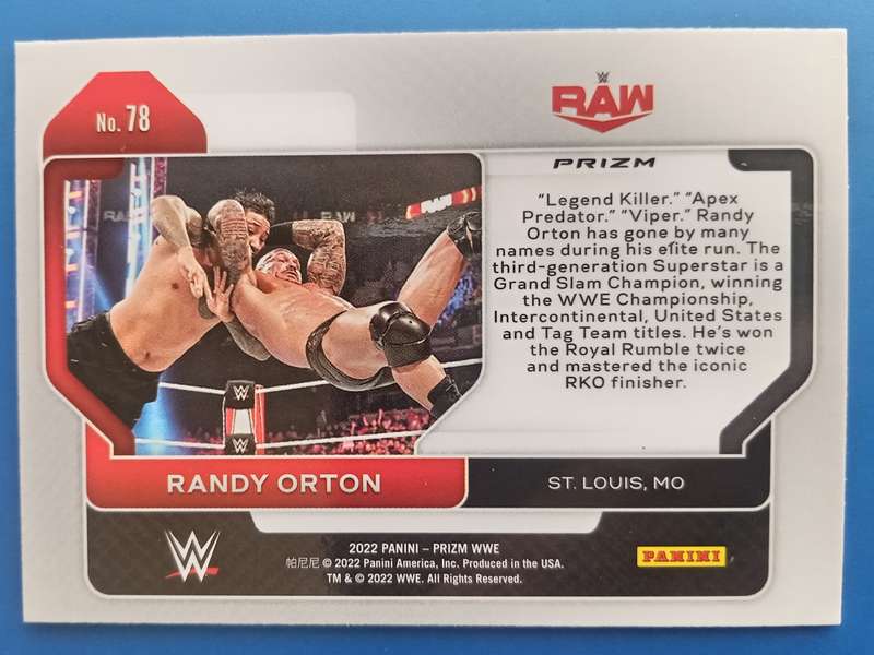 RANDY ORTON - PANINI PRIZM 2022 WWE Wrestling Collection - PRIZM RUBY RED WAVE TRADING CARD 78