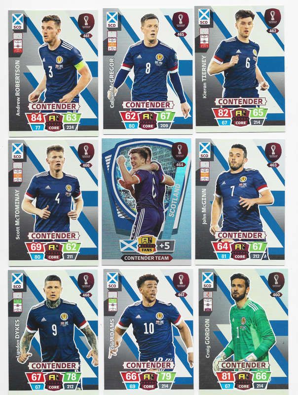 SCOTLAND - PANINI `FIFA WORLD CUP 2022` QATAR - COMPLETE 9 CARD TEAM TRADING CARD SET