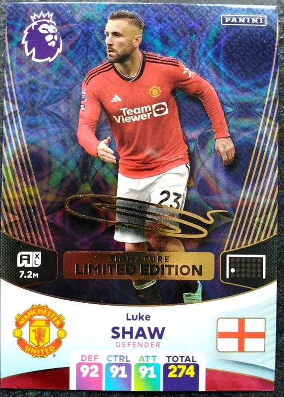 LUKE SHAW - PANINI English Premier League 2023/24 - RARE `SIGNATURE LIMITED EDITION` CARD