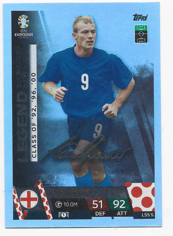 ALAN SHEARER - Topps `UEFA EURO 2024` Collection - LEGEND `SIGNATURE` Trading Card LSS05