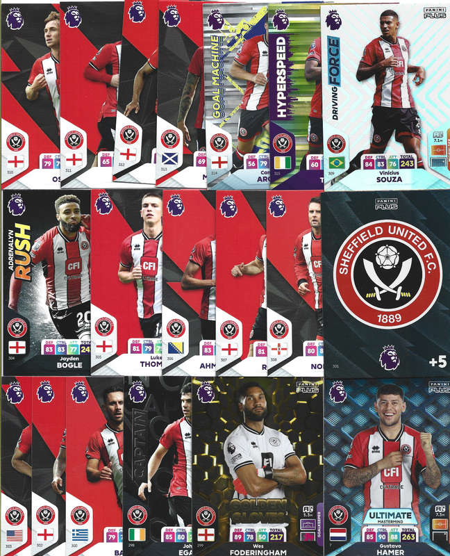SHEFFIELD UNITED - PANINI English Premier League PLUS 2024 - COMPLETE TEAM SET of 19 TRADING CARDS
