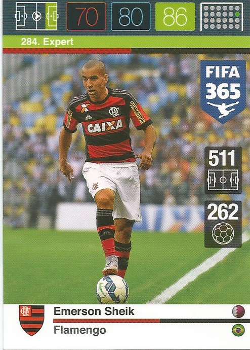 EMERSON SHEIK - PANINI "FIFA 365" 2016 COLLECTION - FOIL "EXPERT" TRADING CARD 284