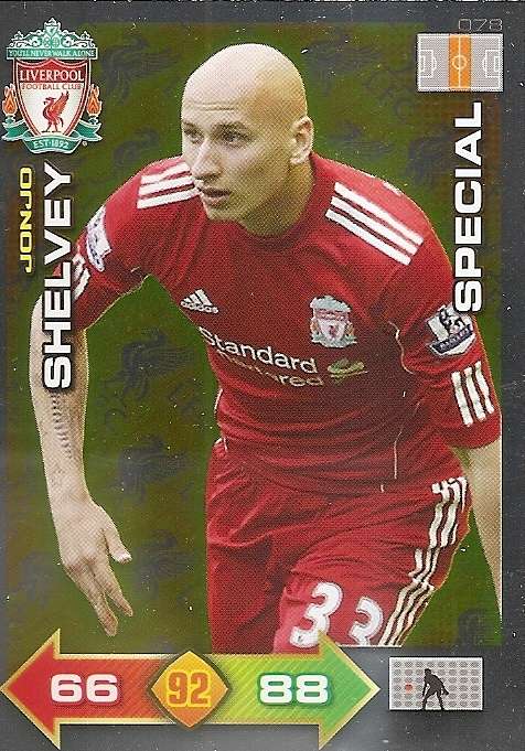 JONJO SHELVEY - PANINI LIVERPOOL 2011/12 COLLECTION - RARE  GOLD  "SPECIAL" TRADING CARD 78