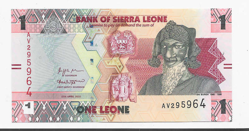 SIERRA LEONE CENTRAL BANK - 1 LEONE BANK NOTE 2022 - NOTE in UNC. CONDITION
