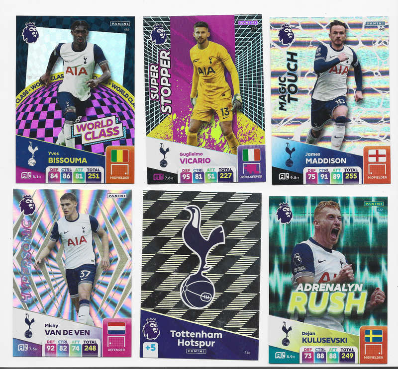 TOTTENHAM HOTSPURS  - PANINI English Premier League 2024/25 - COMPLETE TEAM SET of 23 CARDS