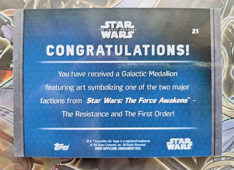 STORMTROOPER - STAR WARS "The Force Awakens" 2017 Collection - RARE "GALACTIC MEDALLION" MEMO CARD