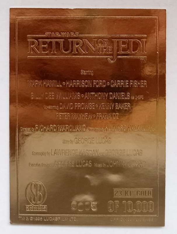 STAR WARS RETURN of the JEDI - STAR WARS  Genuine 23ct Gold Plated Trading Card 6005 of 1000