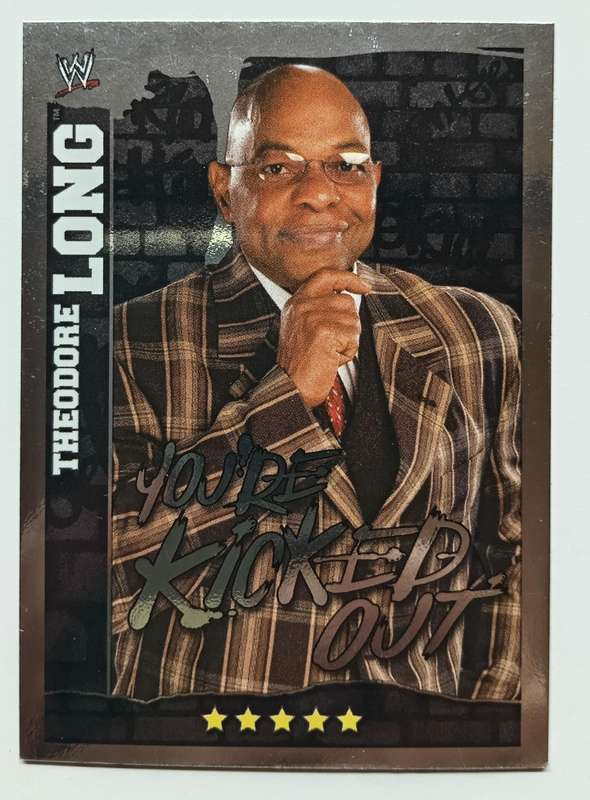 TEDDY LONG - WWE TOPPS SLAM ATTAX MAYHEM  2012 - SILVER FOIL `YOU'RE KICKED OUT` TRADING CARD