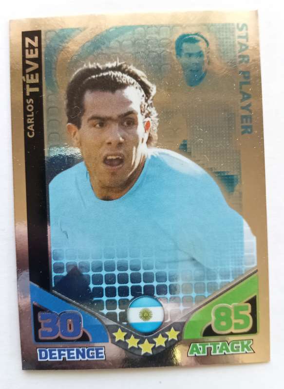 CARLOS TEVEZ - TOPPS MATCH ATTAX `FIFA WORLD CUP 2010 - FOIL STAR PLAYER - UK EDITION