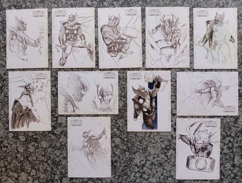 THOR - UPPER DECK MARVEL COLLECTION 2011 - LOT of 11 "GRAPHIC CONCEPT ART" TRADING CARDS