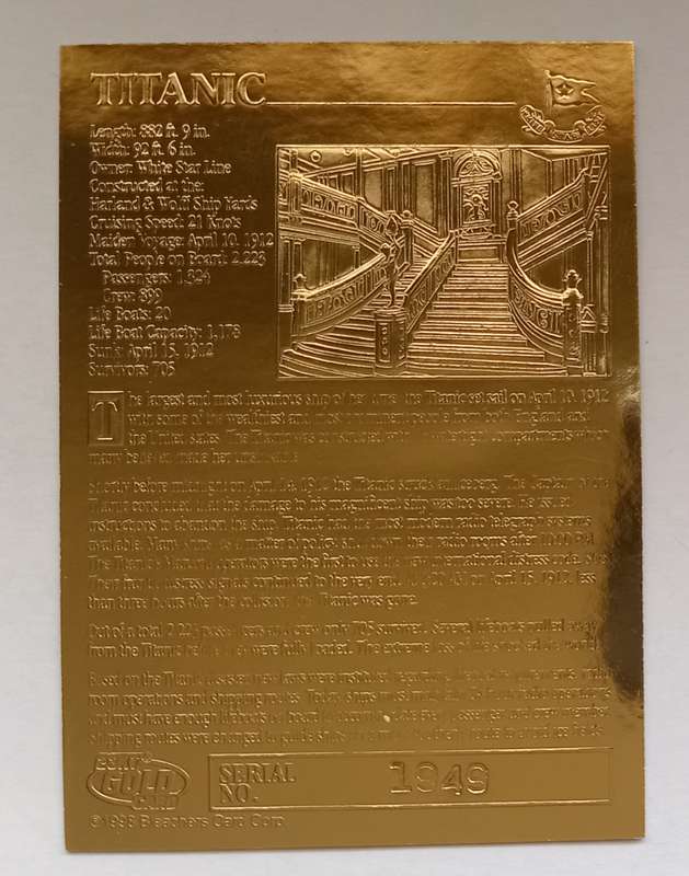 TITANIC - 100 years Celebration 1912/2012 - Genuine 23ct Gold Plated Trading Card 1949 of 10000