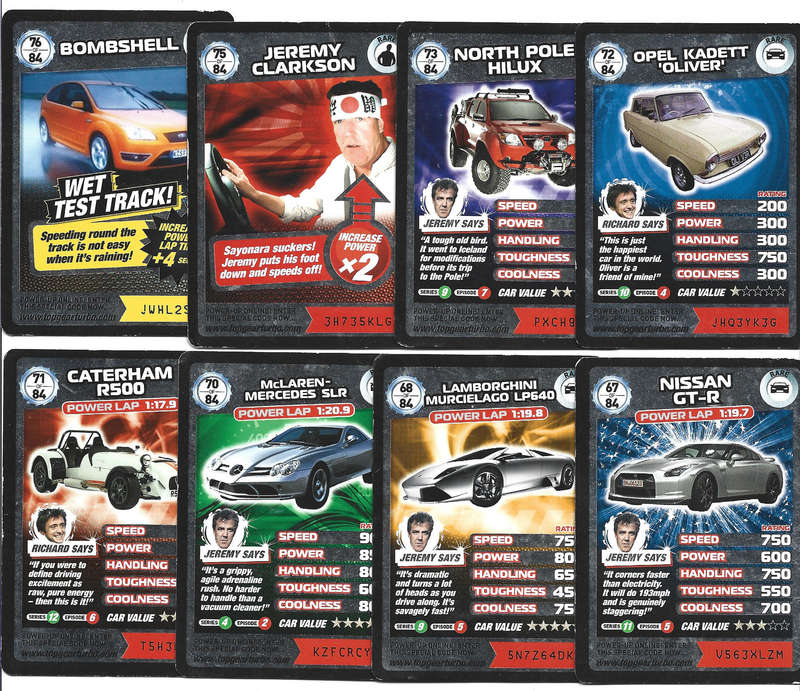 `BBC` TOP GEAR TURBO CHALLENGE PROTOTYPE SET - LOT of 9 RARE TRADING CARDS