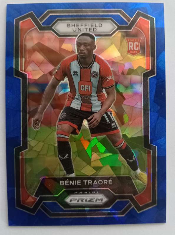 BENIE TRAORE (Sheffield U)  - PANINI PREMIER LEAGUE PRIZM 2023/24 - ROOKIE BLUE ICE CARD 16 of 75