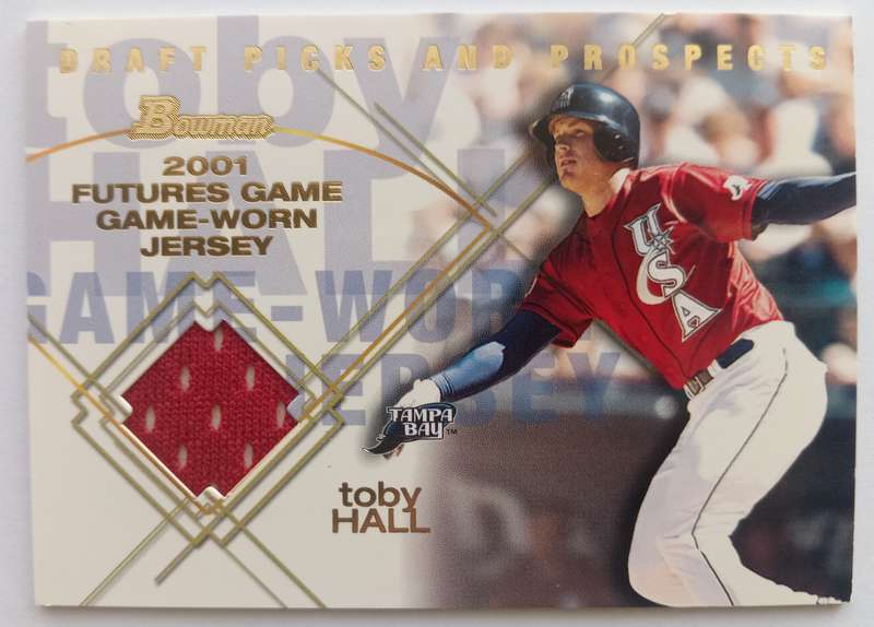 TOBY HALL (USA) - TOPPS BASEBALL 2001 DRAFT PICKS - RARE "FUTURE GAMES JERSEY" TRADING CARD