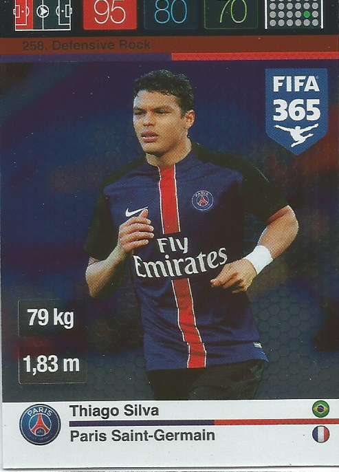 THIAGO SILVA - PANINI "FIFA 365" 2016 COLLECTION - FOIL "DEFENSIVE ROCK" TRADING CARD 258