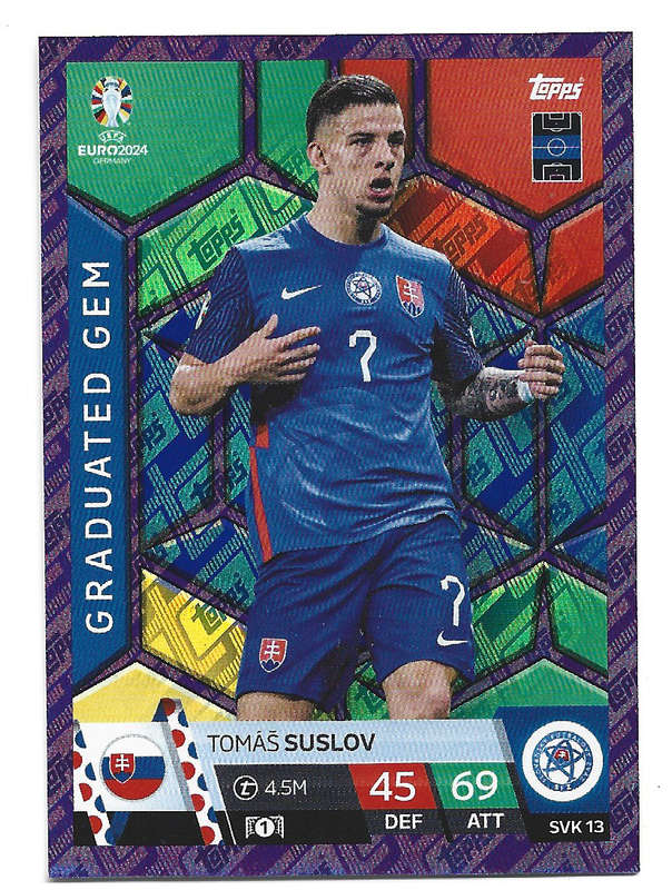 TOMAS SUSLOV - Topps `UEFA EURO 2024` Collection - PURPLE PARALLEL`GRADUATED GEM` Trading Card