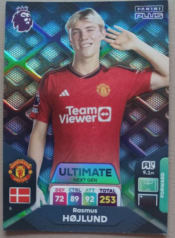 RASMUS HOJLUND  - PANINI English Premier League PLUS 2024 - RARE `ULTIMATE` TRADING CARD 6